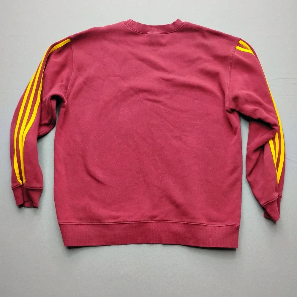 Adidas Mens Maroon Red Crewneck Sweatshirt XL Vintage 90s Yellow Stripes